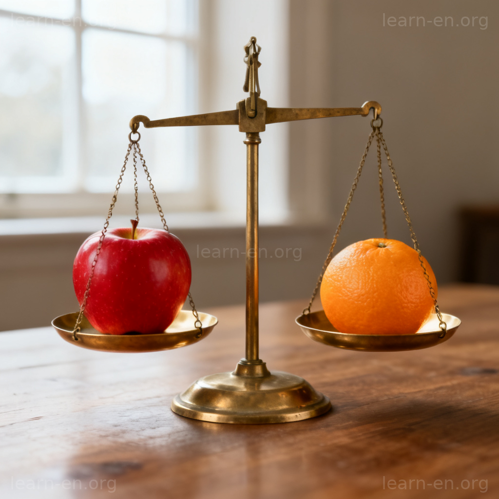 comparative 比较含义图解：天平上的苹果与橙子