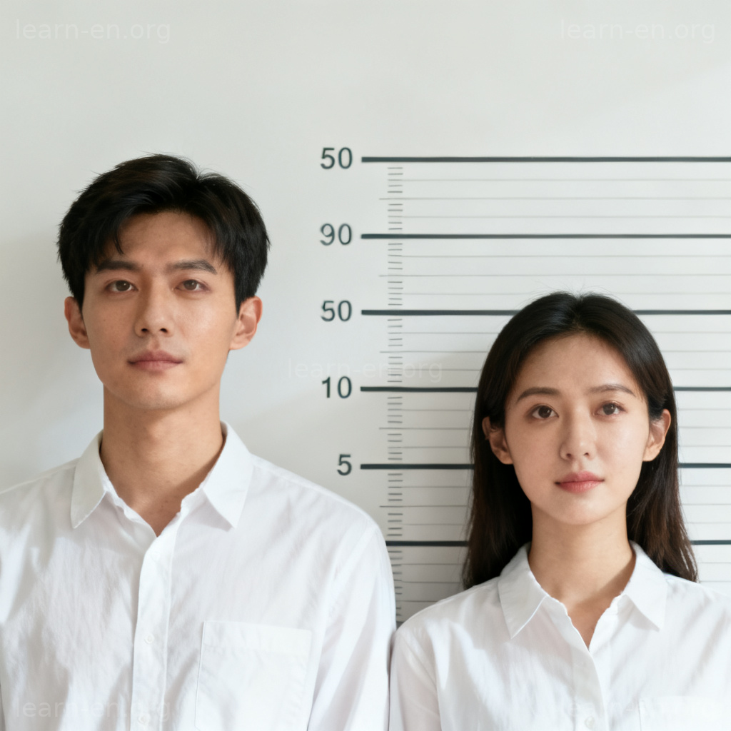 compare 比较含义图解：两人并排站立测量身高对比