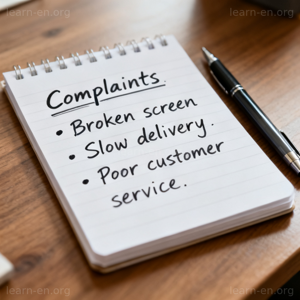 complaint 图解：列举具体投诉理由的笔记本特写