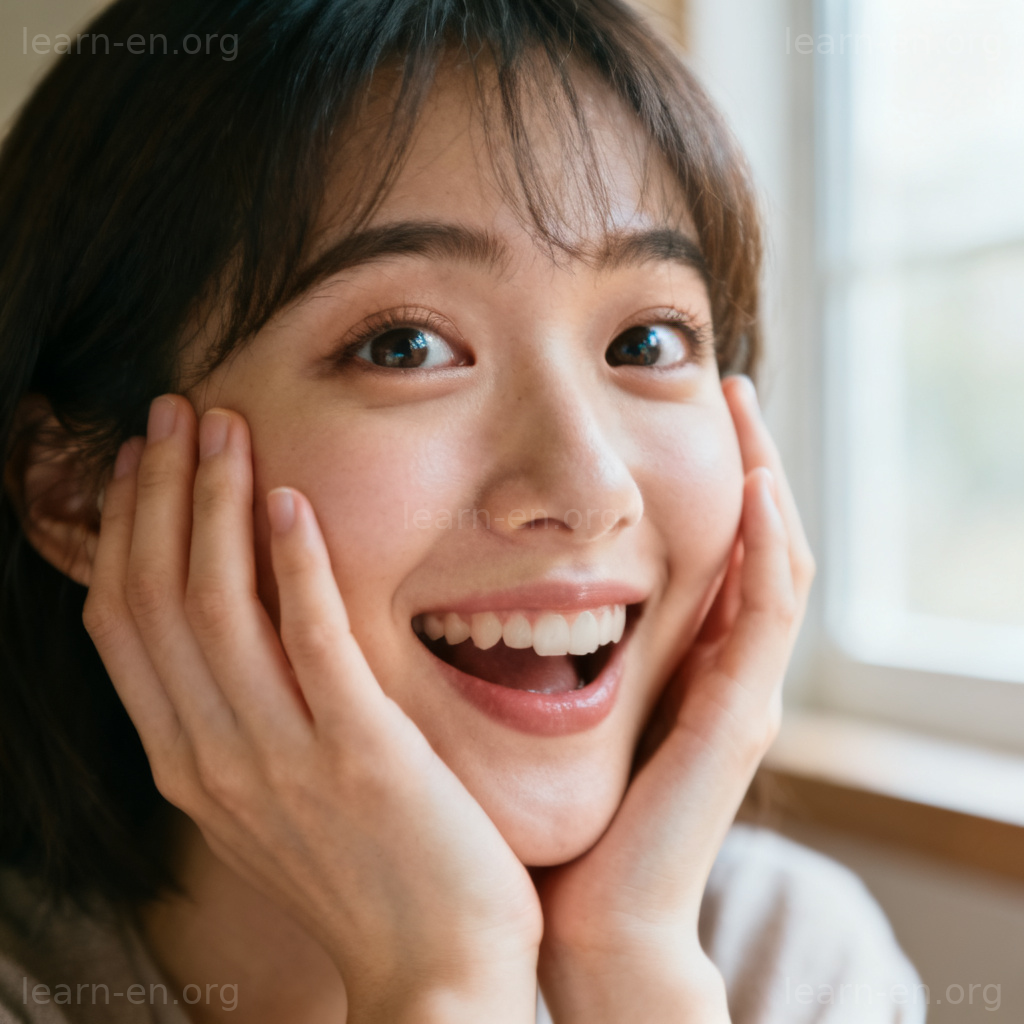compliment 图解：女孩收到赞美后惊喜开心的表情特写