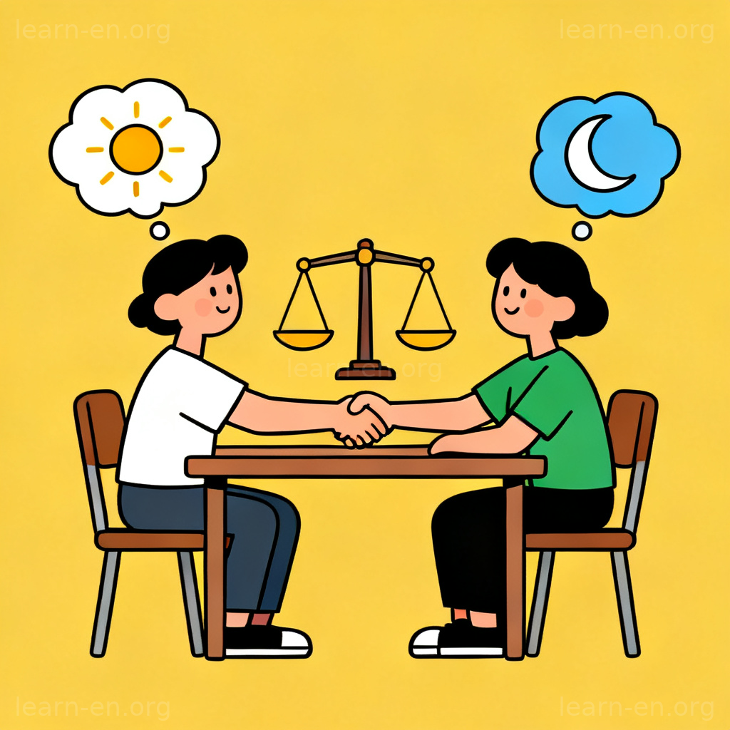 compromise 妥协含义图解：双方握手达成平衡