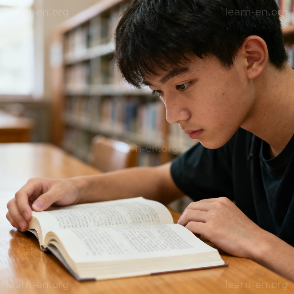 concentrate 专注含义图解：学生在图书馆专心学习