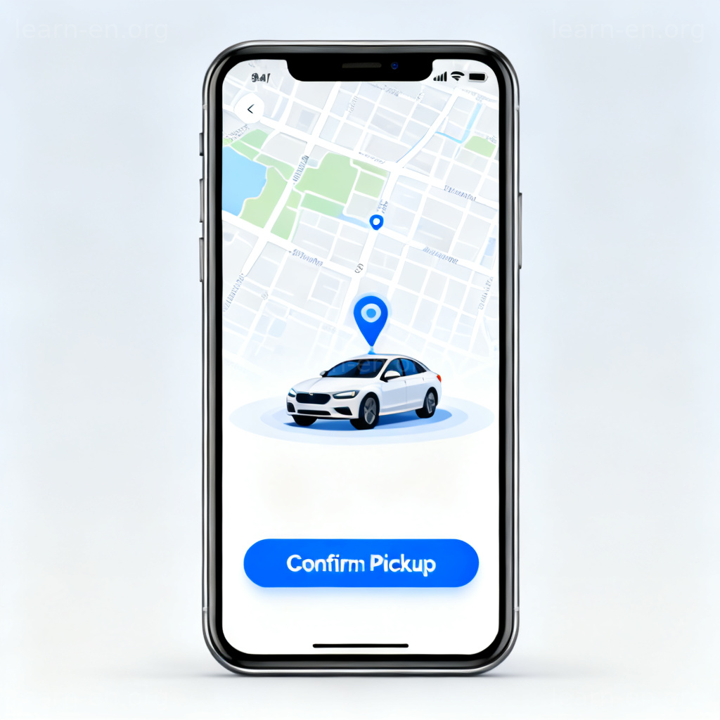 confirm pickup 图解：网约车App界面显示司机确认接人