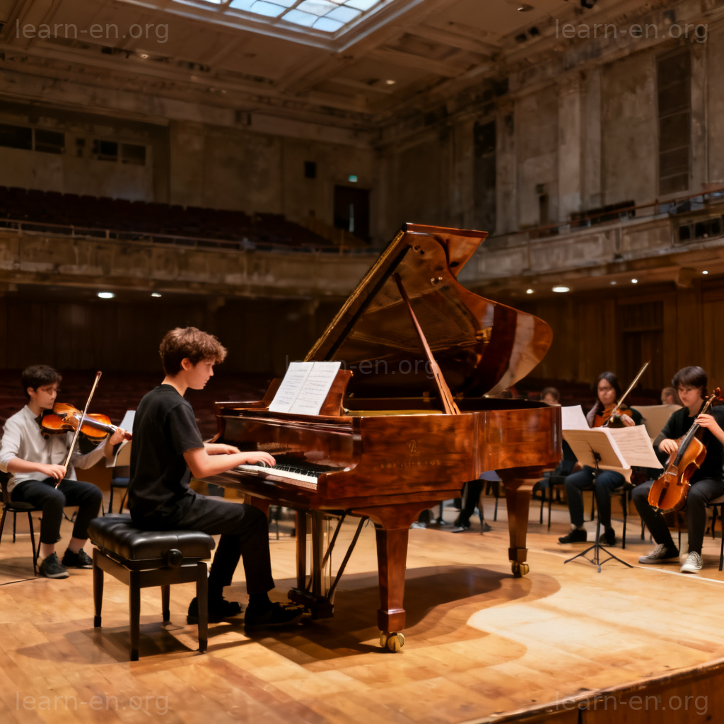 conservatory 音乐学院图解：学生在演奏厅专注练习钢琴