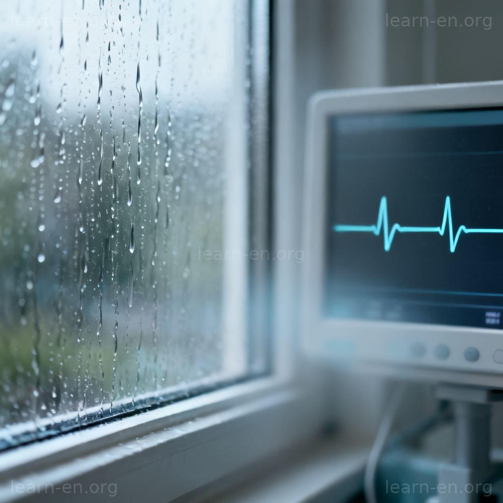 constant 持续不断含义图解：窗上雨滴与平稳心跳线
