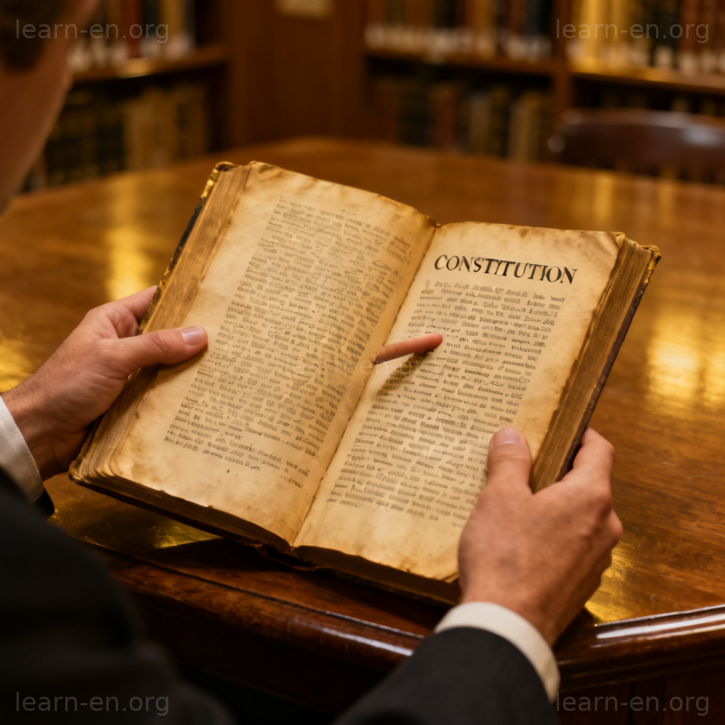 constitution 宪法含义图解：手持宪法典籍的特写场景