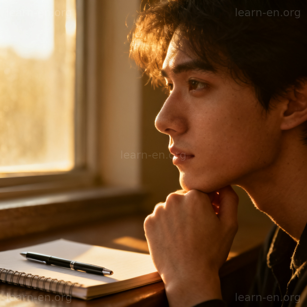 contemplate 深思含义图解：人物窗前沉思场景