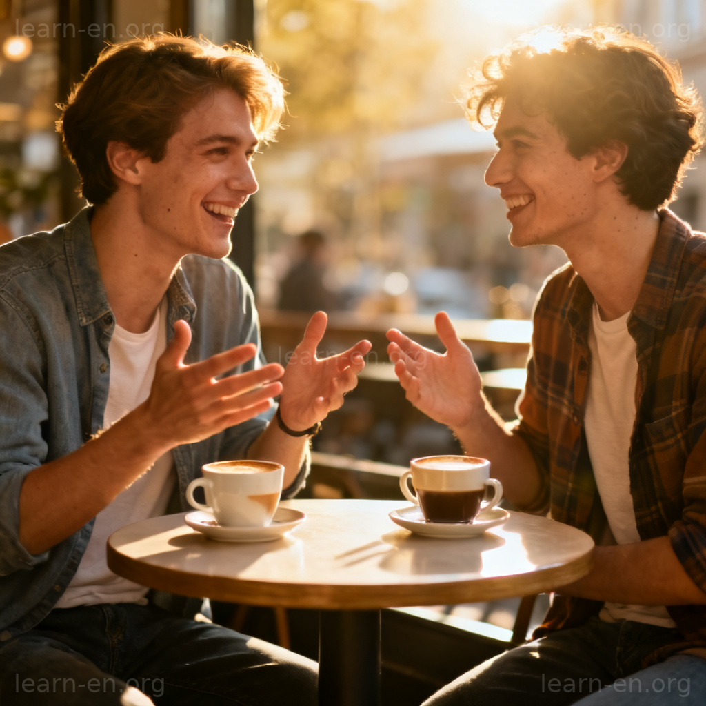 conversation 图解：朋友在咖啡馆轻松对话的场景