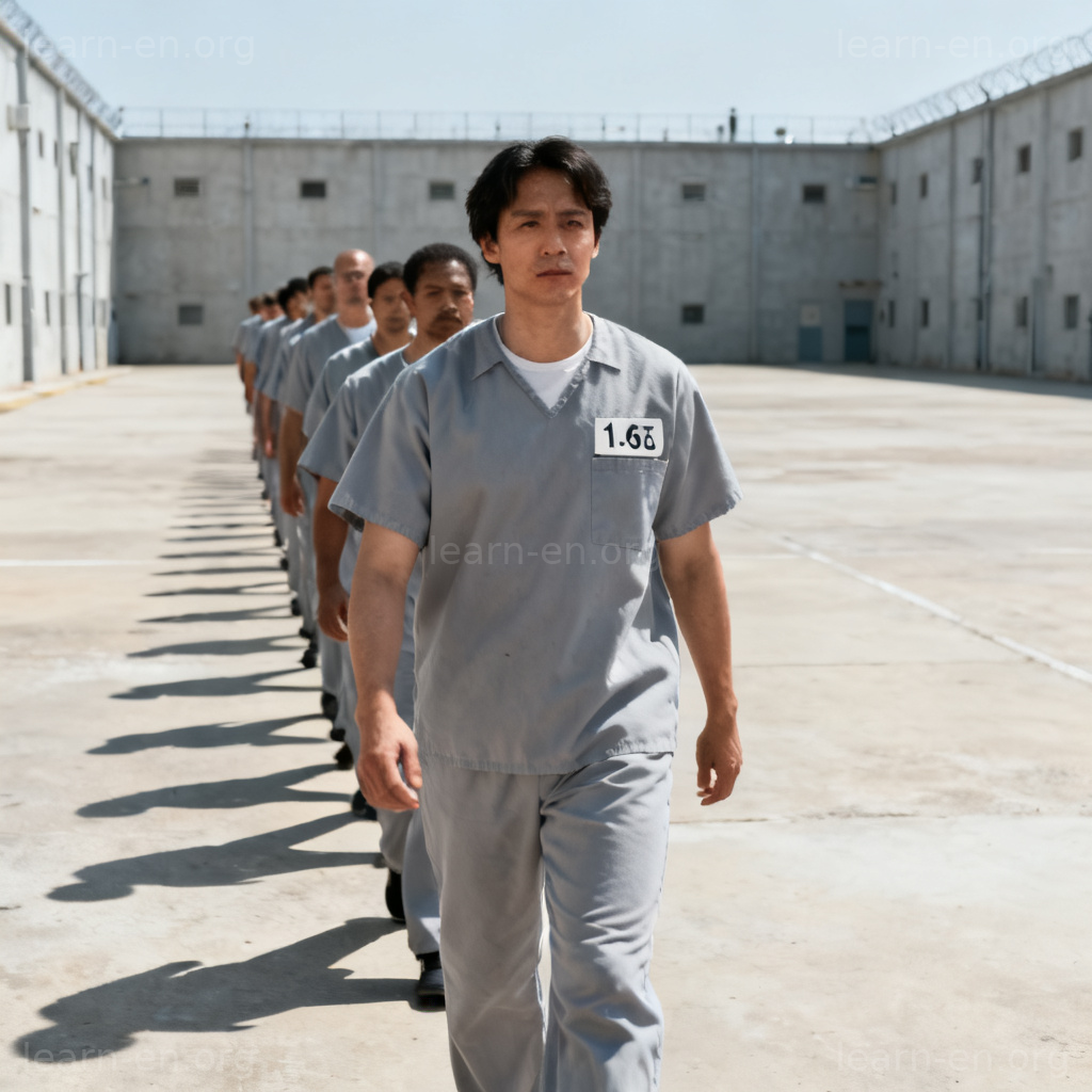 convict 囚犯场景图解：身穿囚服在监狱中