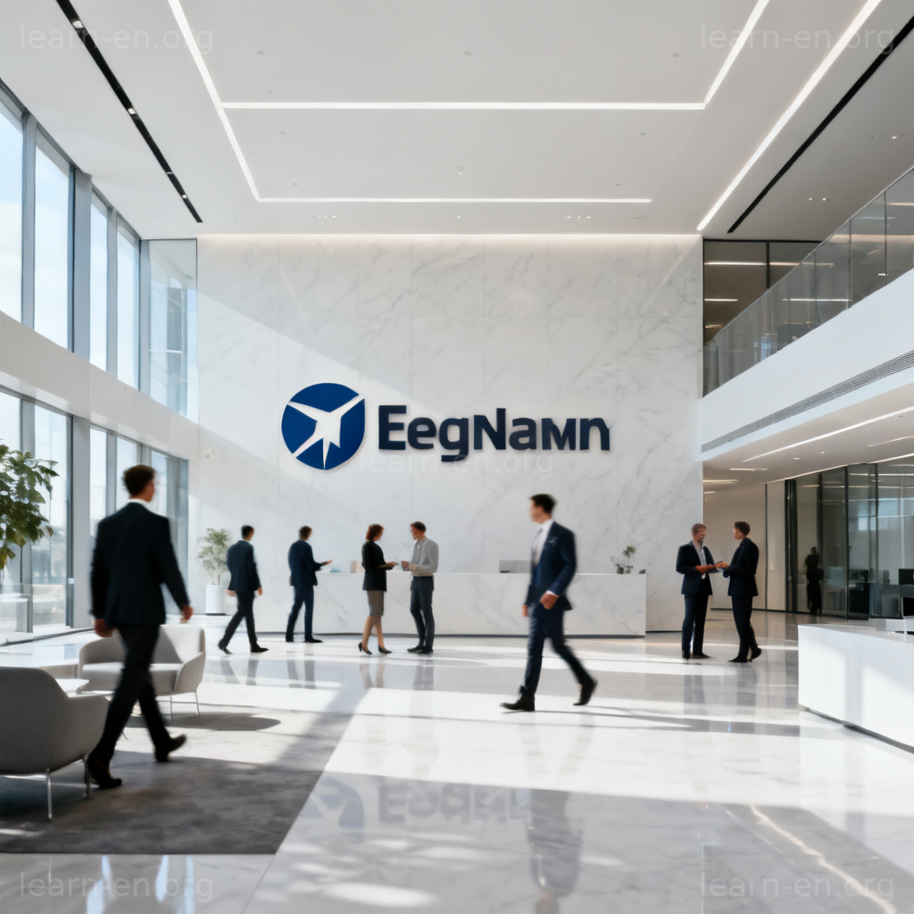 corporate 企业含义图解：现代公司大堂与专业人士场景