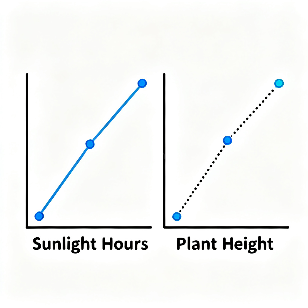 correlation 相关性图解：日照时长与植物生长高度正相关关系