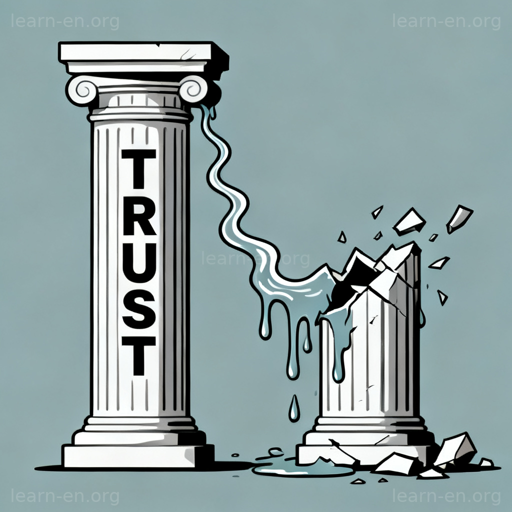 corrode 侵蚀含义图解：象征信任被疑虑逐渐侵蚀瓦解的矢量图
