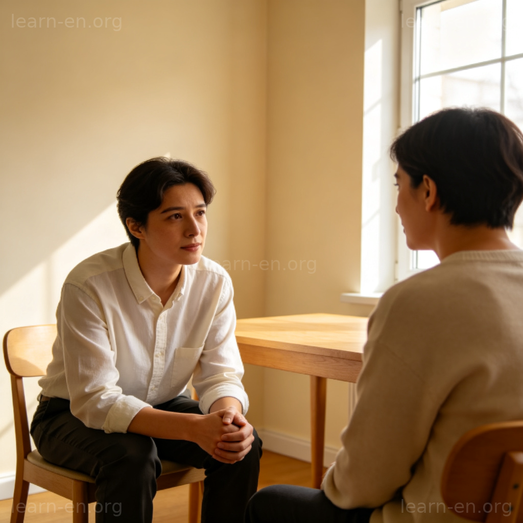 Counseling 心理咨询场景图解：咨询师在安静房间内倾听来访者
