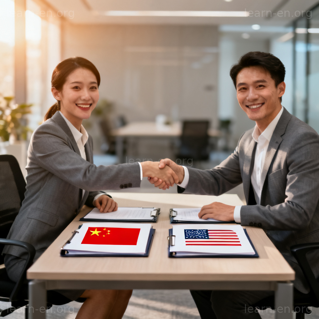 counterpart 商务场景图解：双方代表在会议桌握手