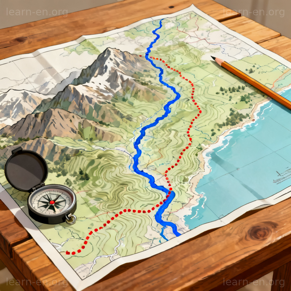 course 路线含义图解：地图上的河流走向与徒步路线规划