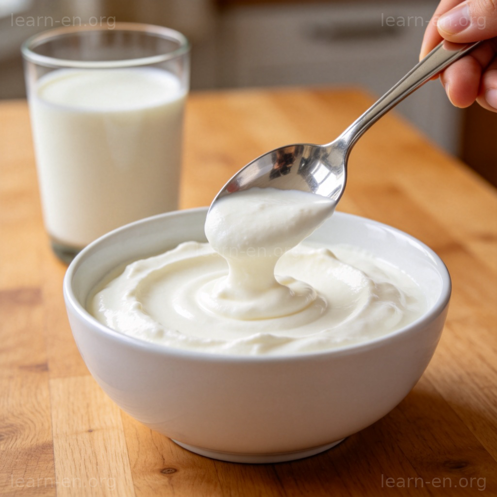cream 奶油含义图解：勺子舀起浓稠白色奶油