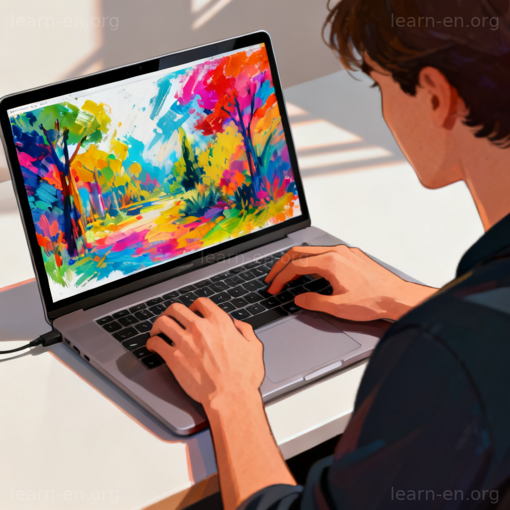 create 创造场景图解：设计师在电脑上创作数字艺术作品