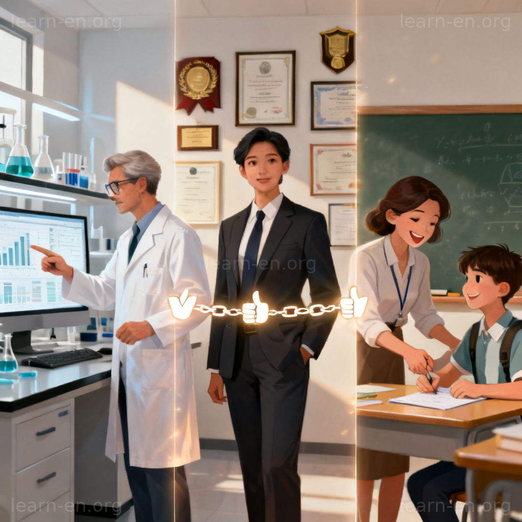 credibility 可信度图解：科学家、商务人士与教师构建信任的场景