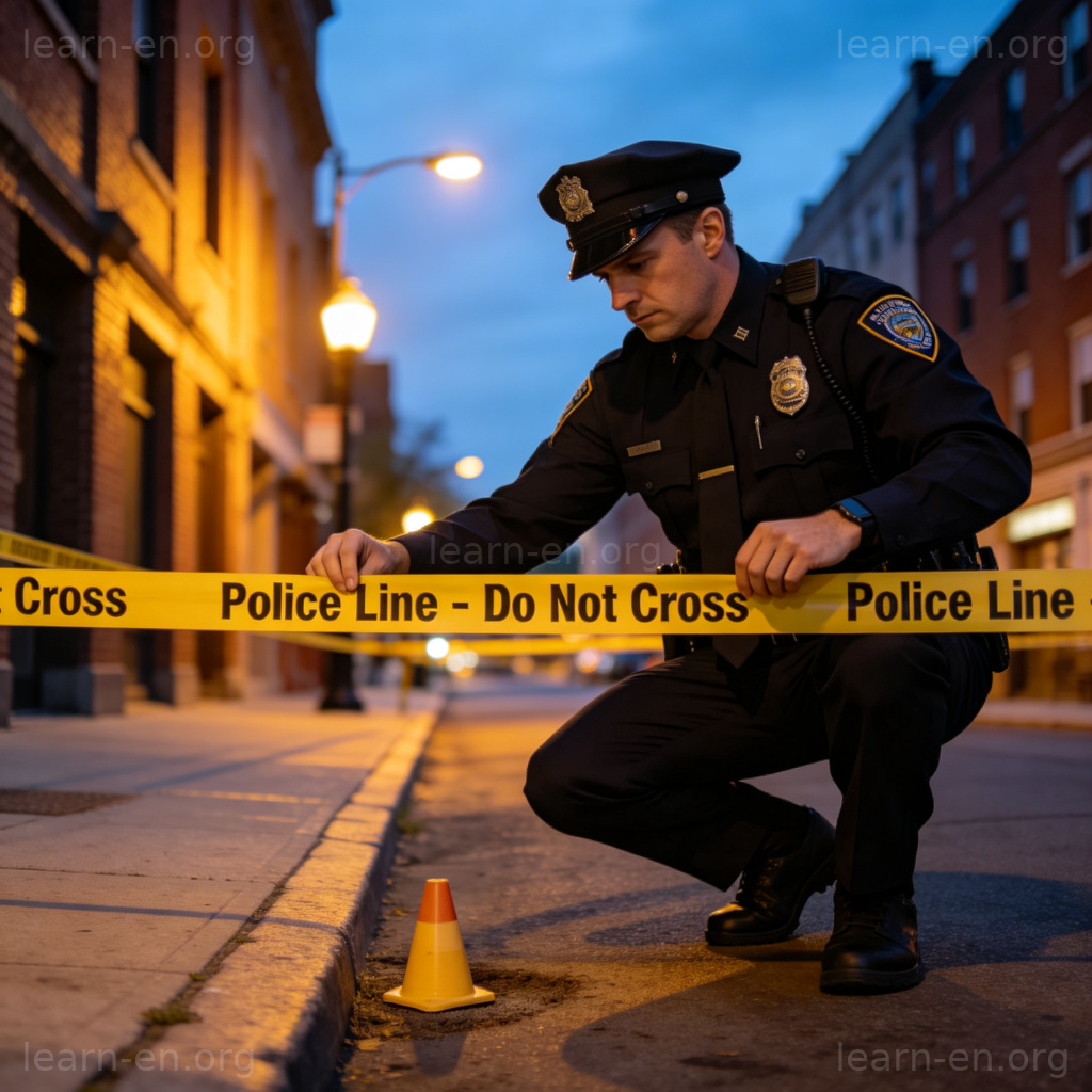 crime 犯罪场景图解：警察在犯罪现场拉起警戒线