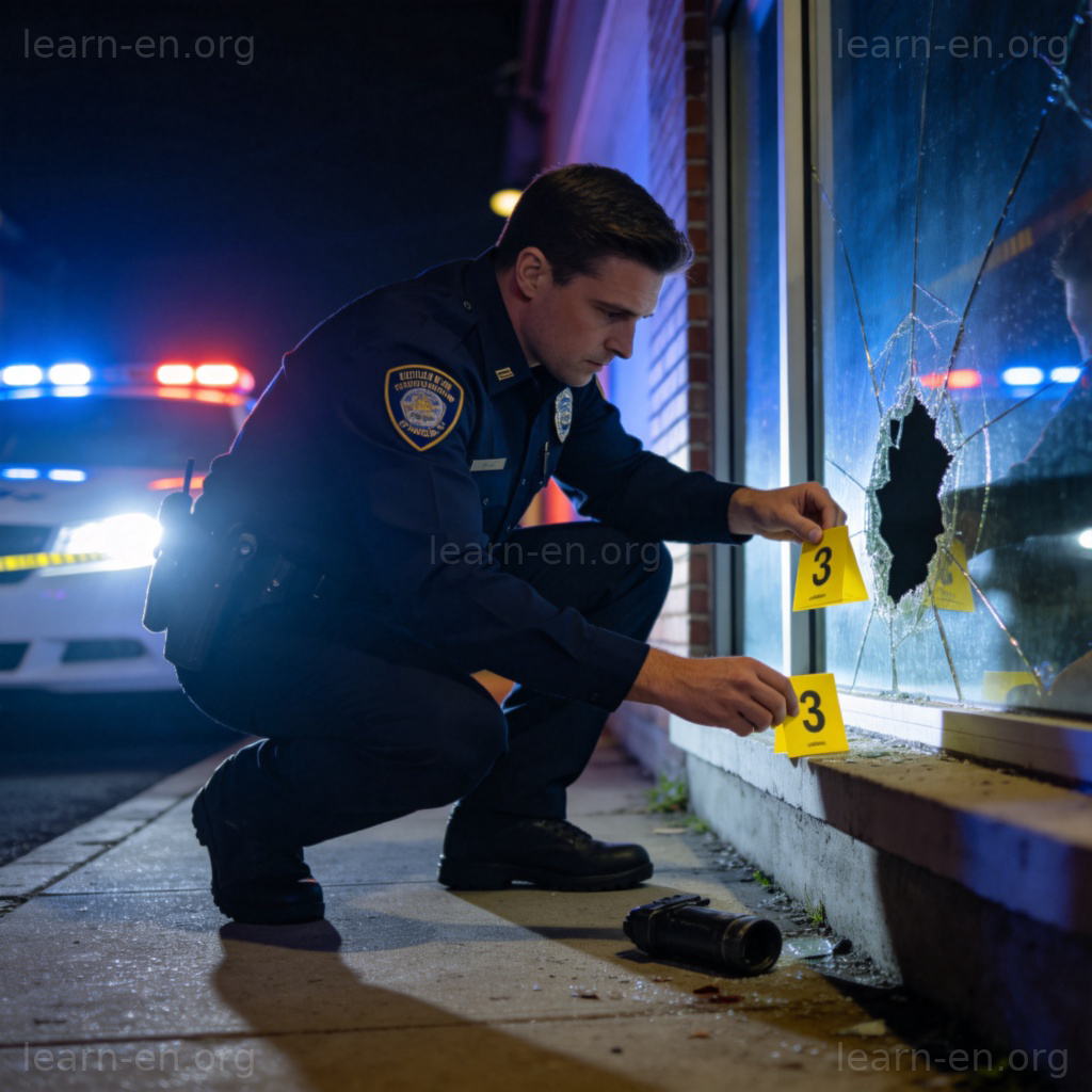 criminal 犯罪场景图解：警察在犯罪现场标记证据