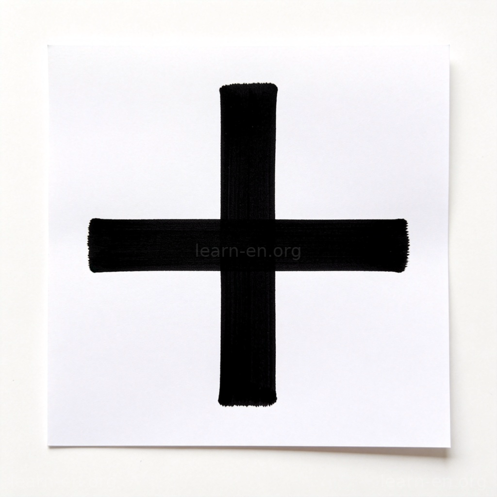 cross 十字形符号图解：白纸上的黑色加号