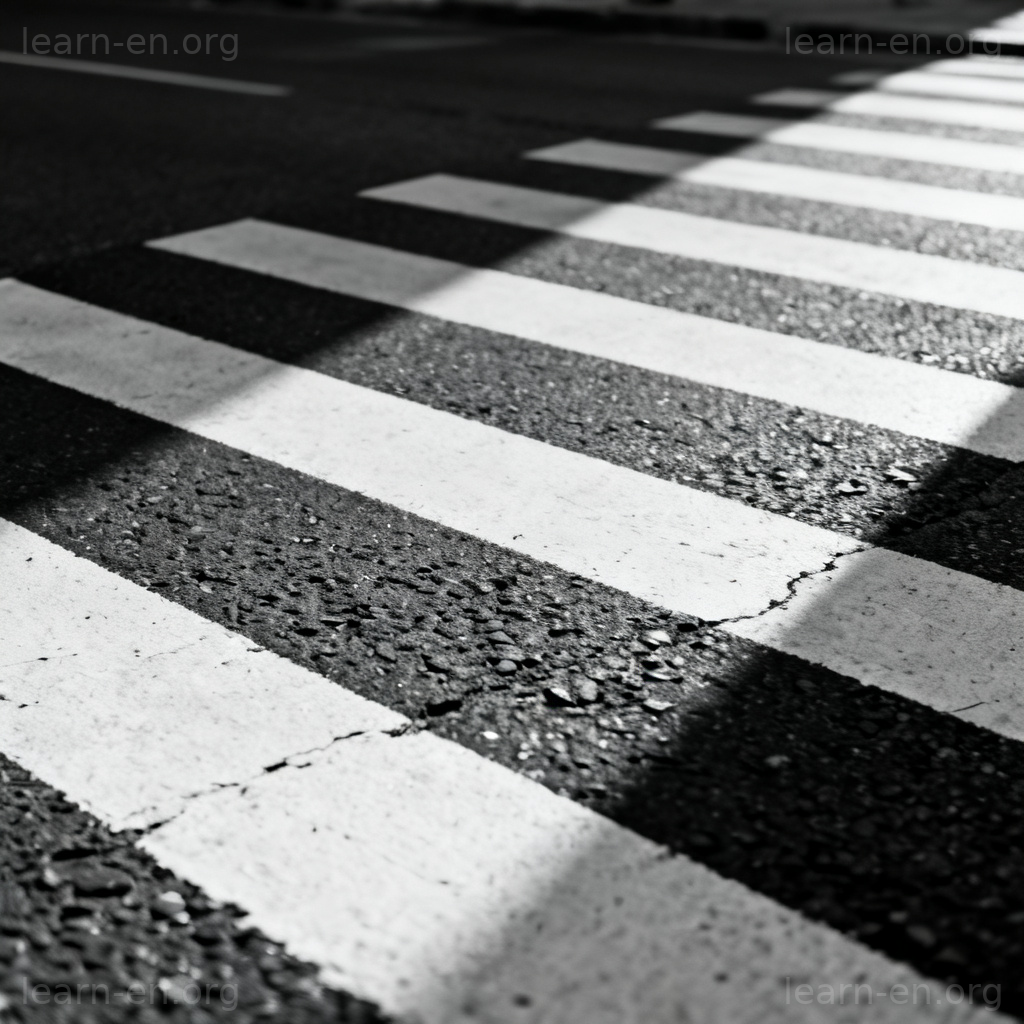 crosswalk 人行横道图解：沥青路面上黑白条纹特写