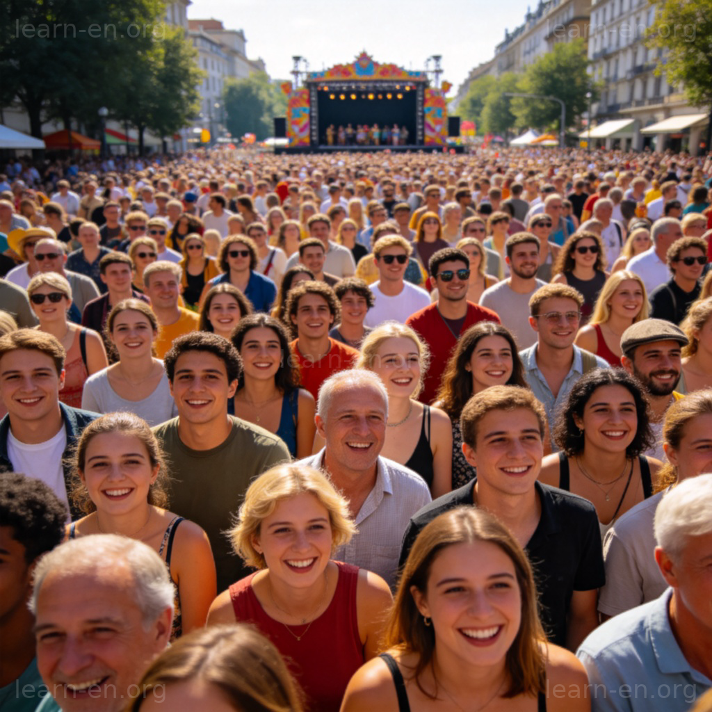 crowd 人群含义图解：热闹街头节日中密集的人群