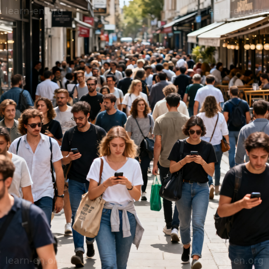 crowded 场景图解：午间拥挤的城市人行道