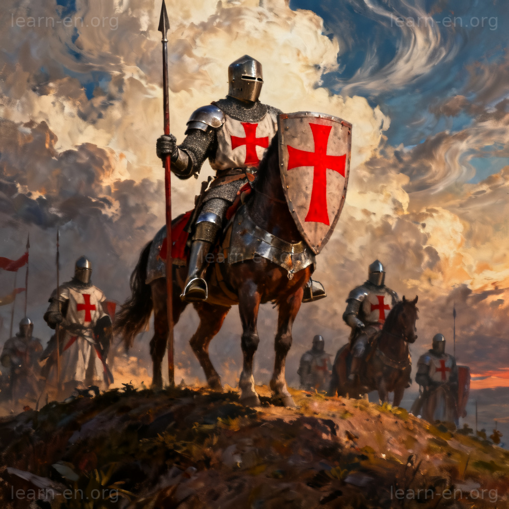 Crusade 图解：中世纪十字军骑士，手持绘有红色十字的盾牌