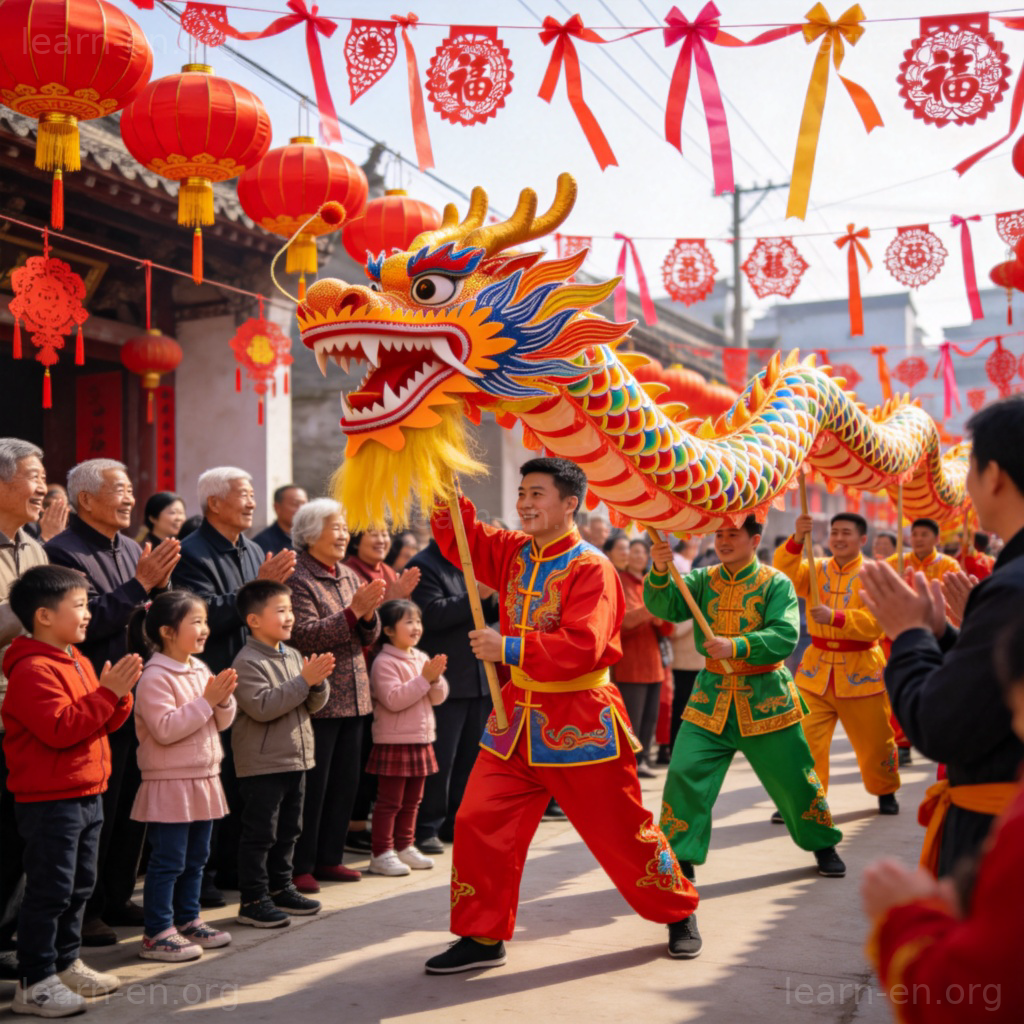 culture 文化含义图解：东亚街头舞龙节庆场景