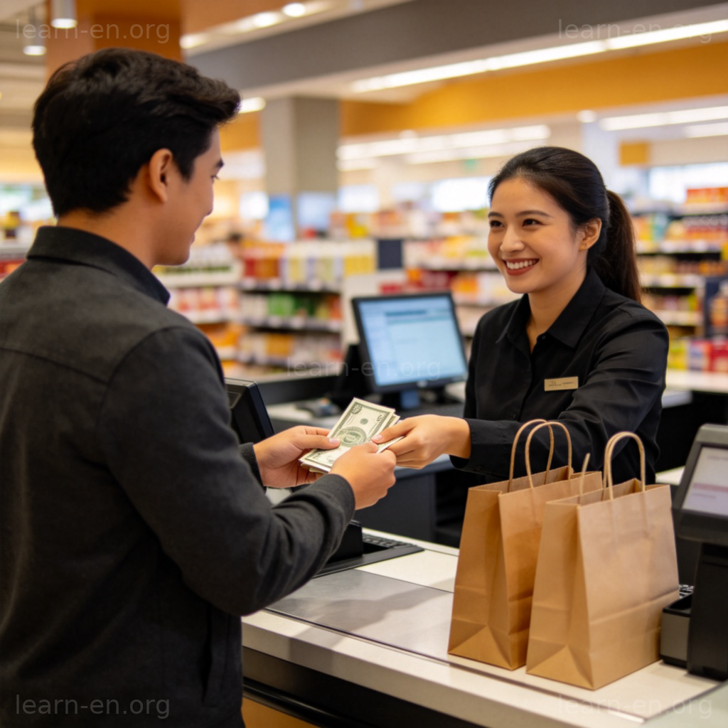 customer 图解：顾客在商店柜台结账的互动场景