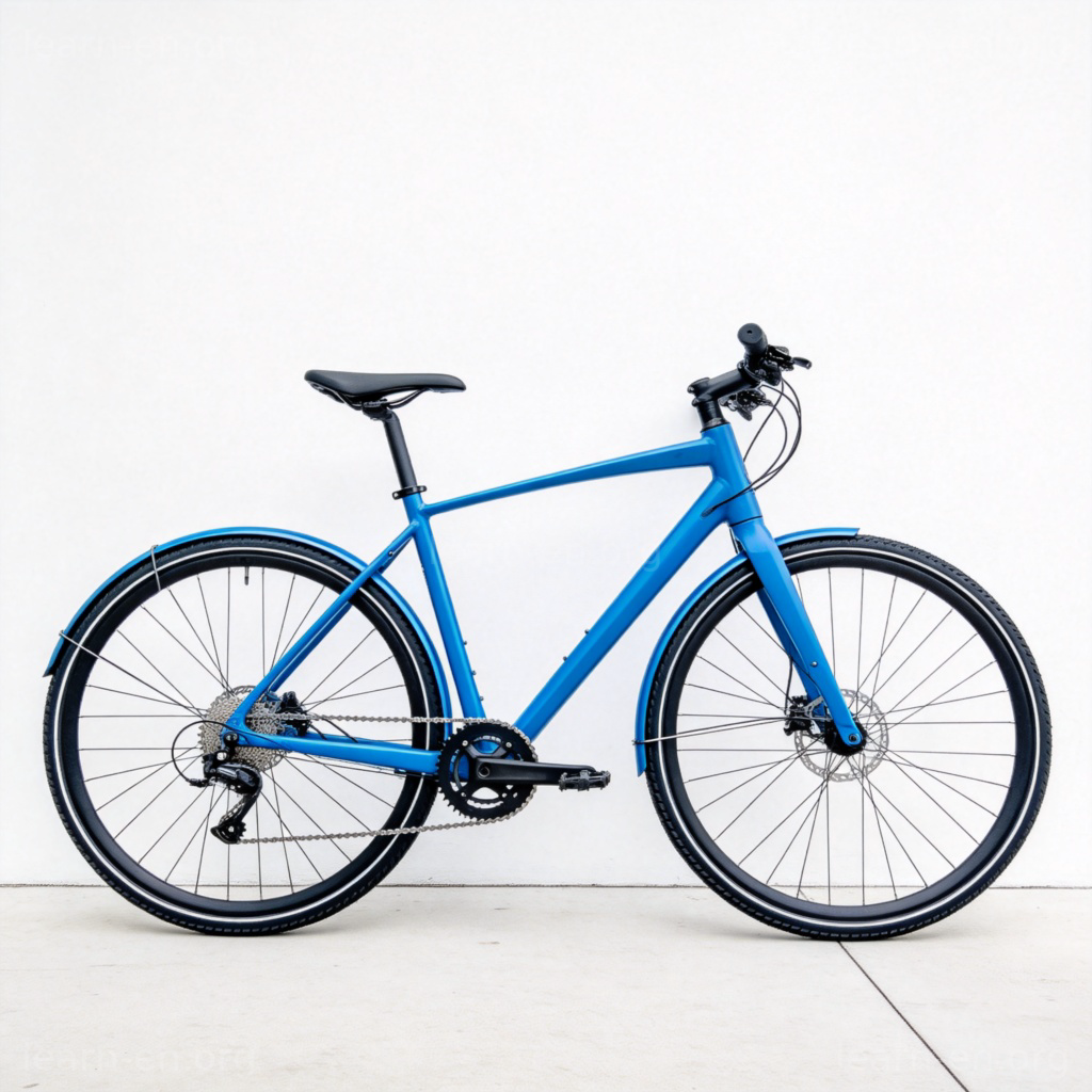 cycle 自行车含义图解：现代蓝色自行车靠墙侧视图