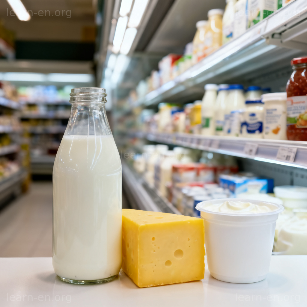 dairy 乳制品图解：超市冷柜中的牛奶、奶酪和酸奶