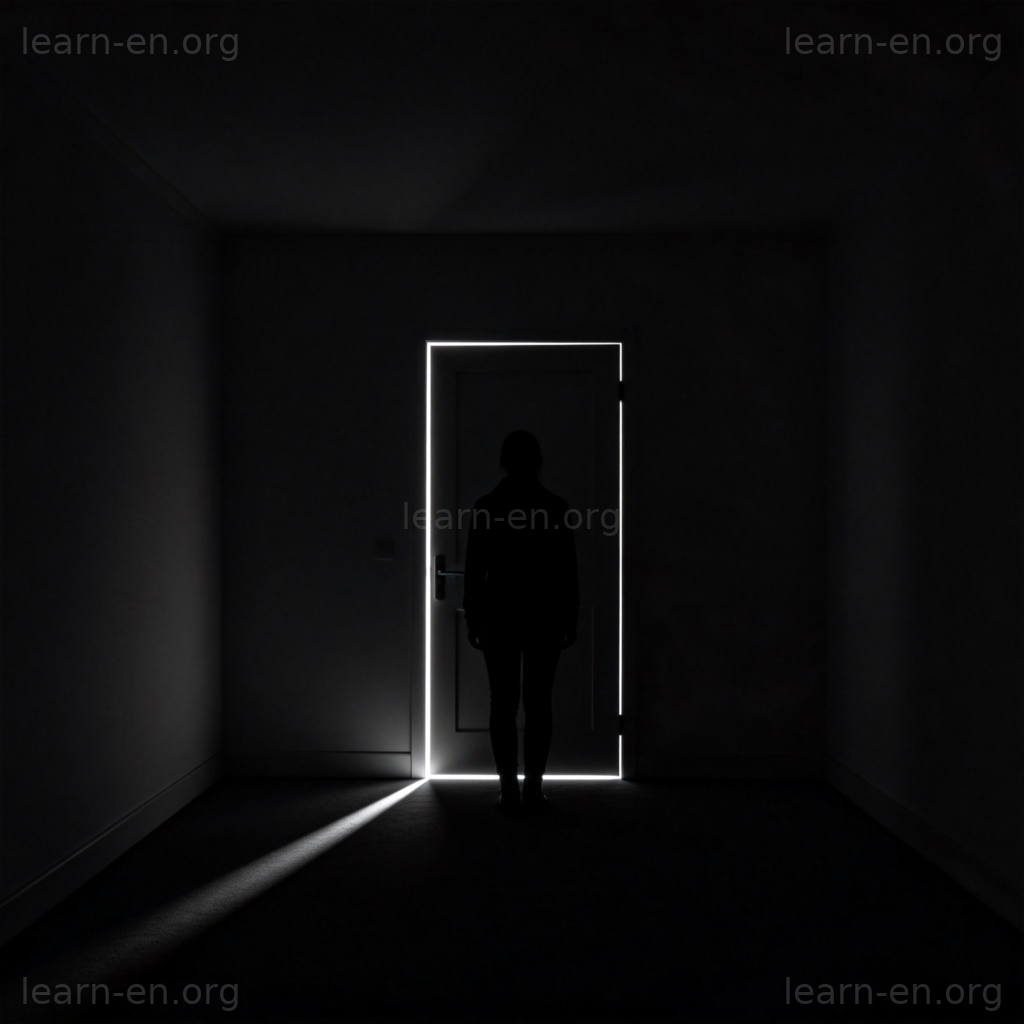 dark 黑暗含义图解：漆黑房间中门缝透出的微光