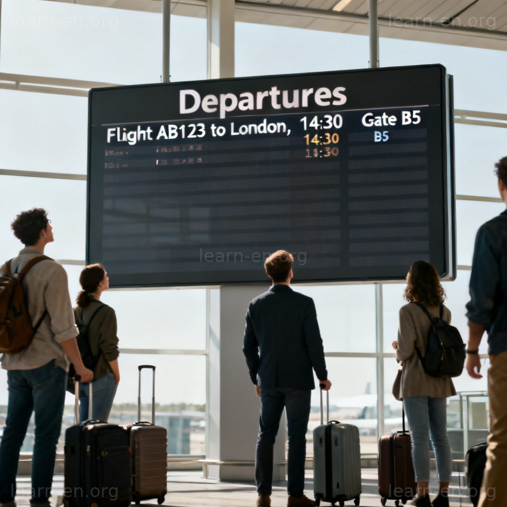 departure 机场出发场景图解：旅客查看航班信息屏