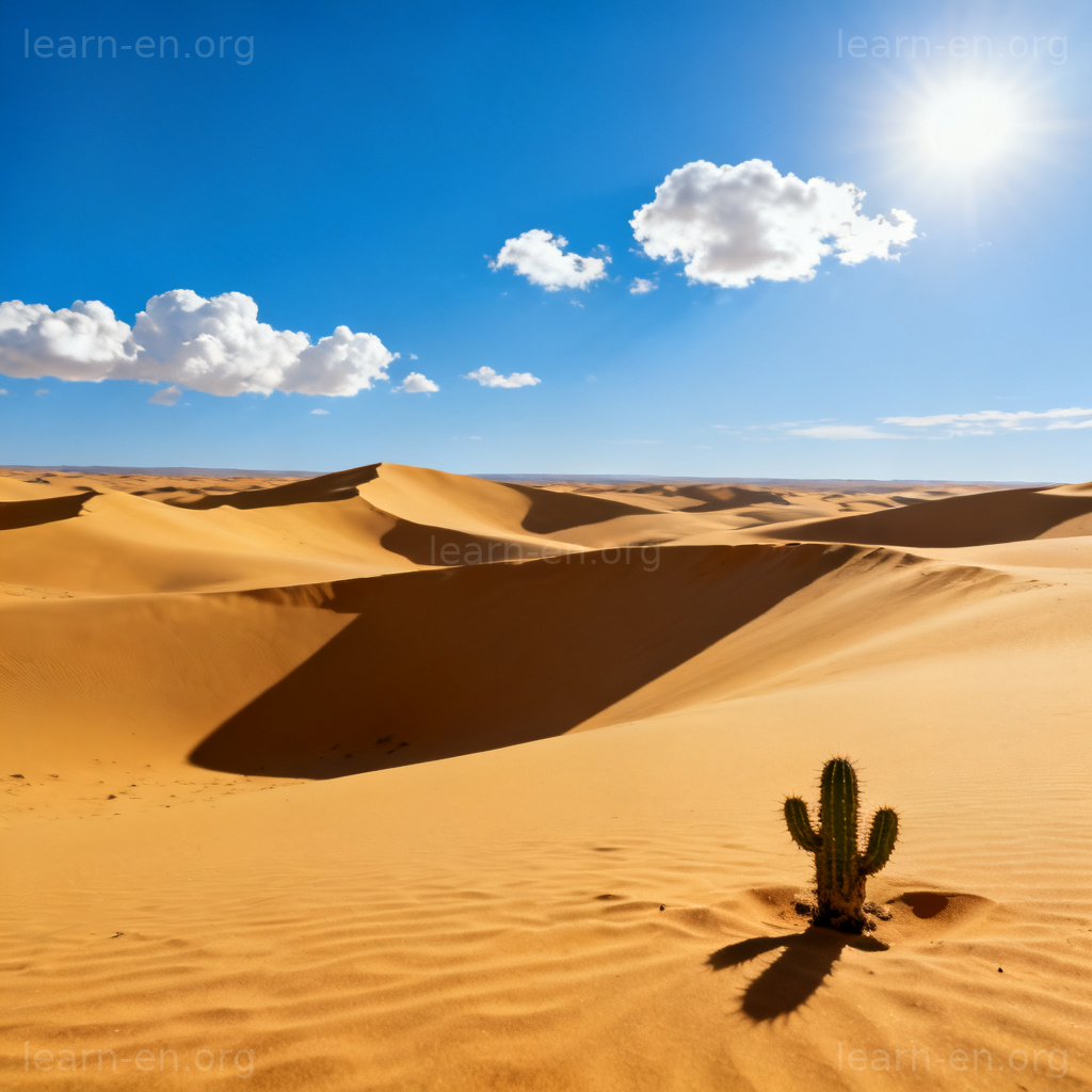 desert 沙漠场景图解：广阔金色沙丘与蓝天