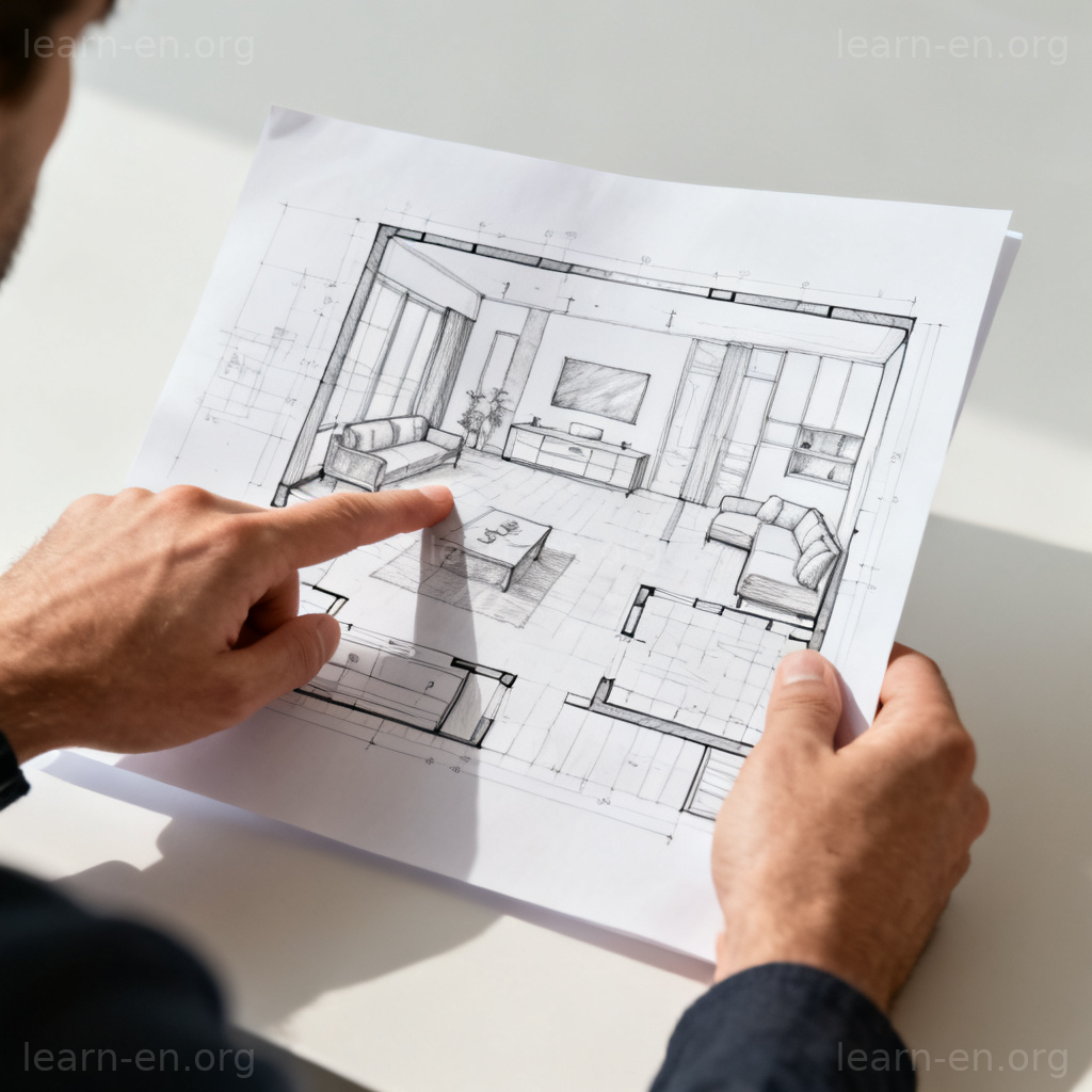 design 设计方案图解：手持建筑蓝图或室内设计草图