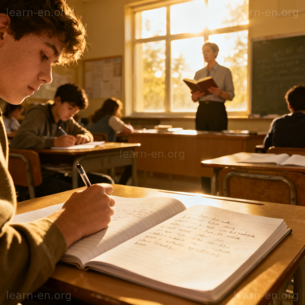 dictation 听写场景图解：学生在课堂认真书写