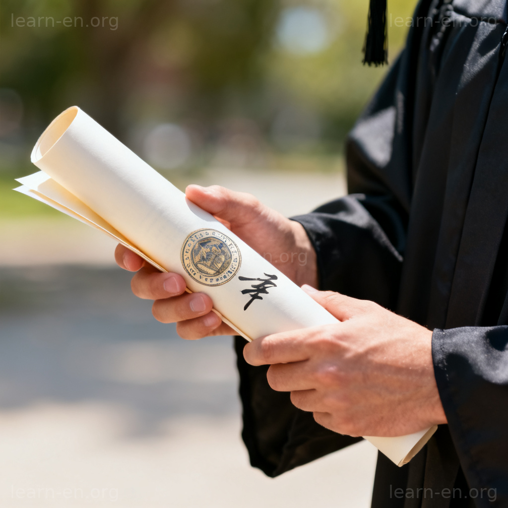 diploma 图解：手持毕业文凭的场景，展示正式文件细节