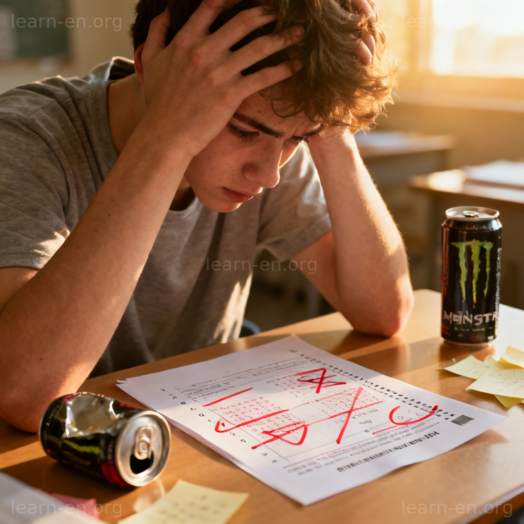 disastrous 场景图解：学生面对糟糕考试成绩的沮丧表情