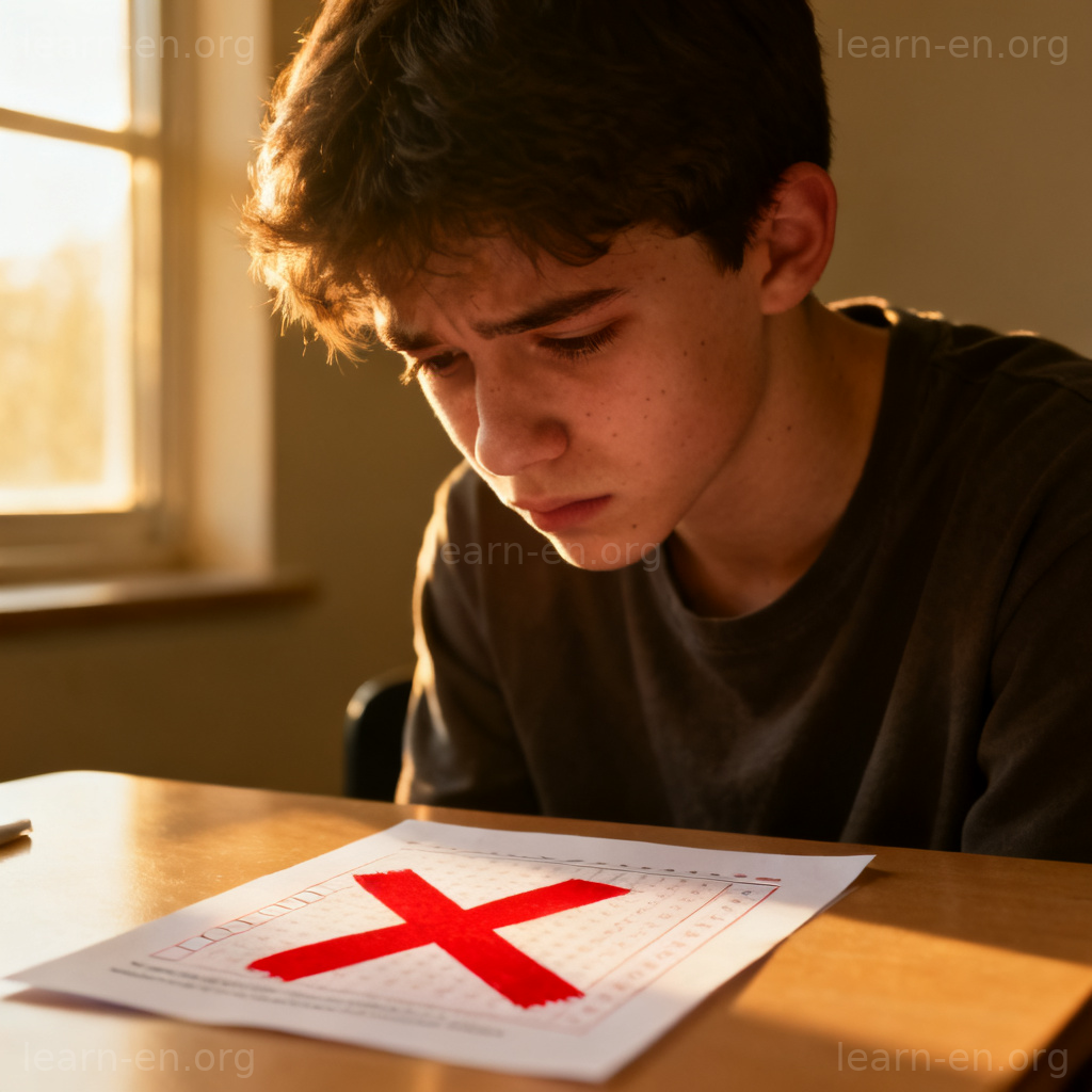 discourage 使泄气图解：沮丧的学生面对低分试卷