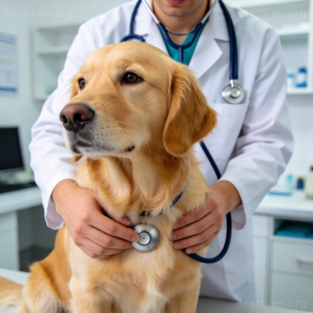 disease 病害含义图解：兽医为金毛犬做检查