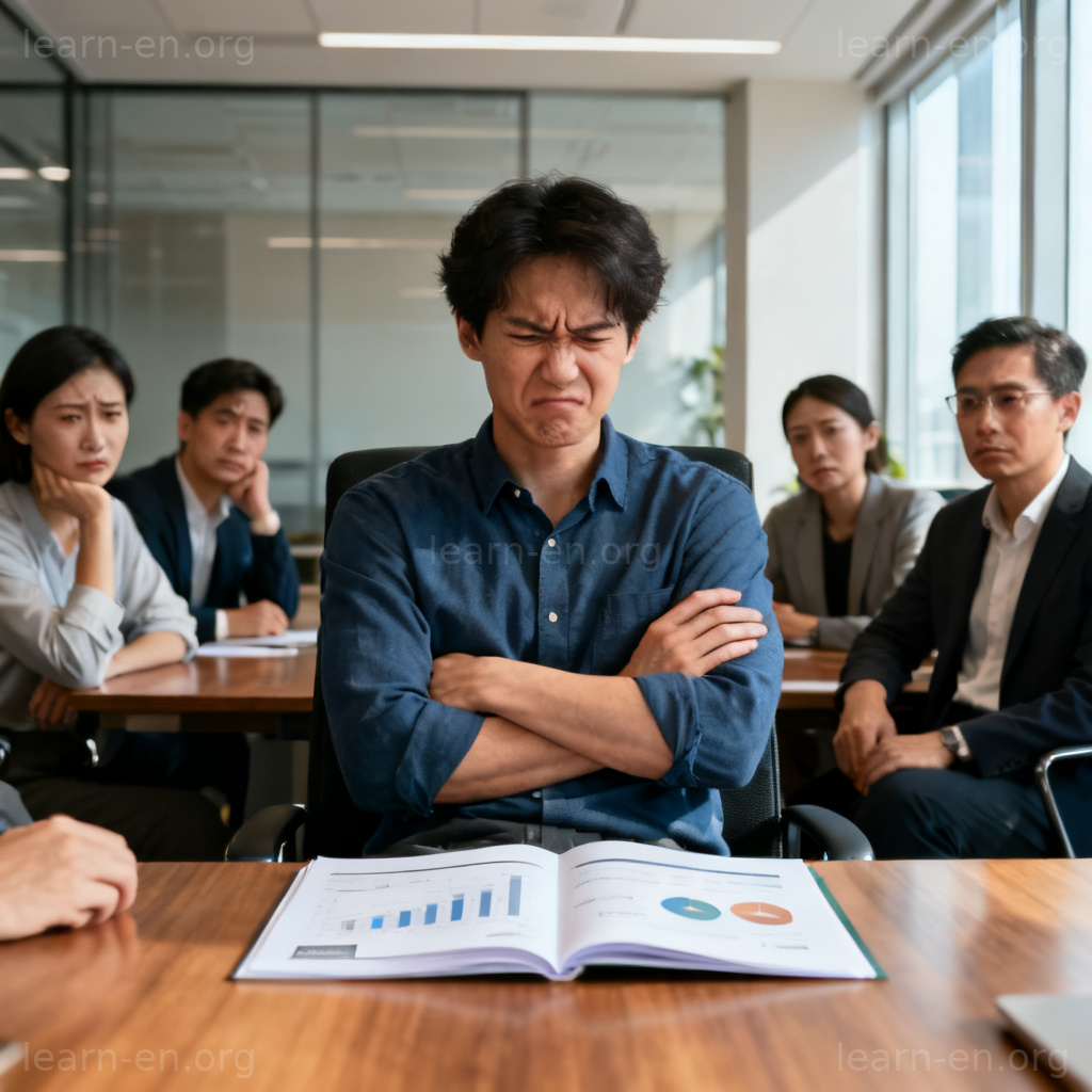 dissatisfied 图解：会议室中员工对报告不满的表情