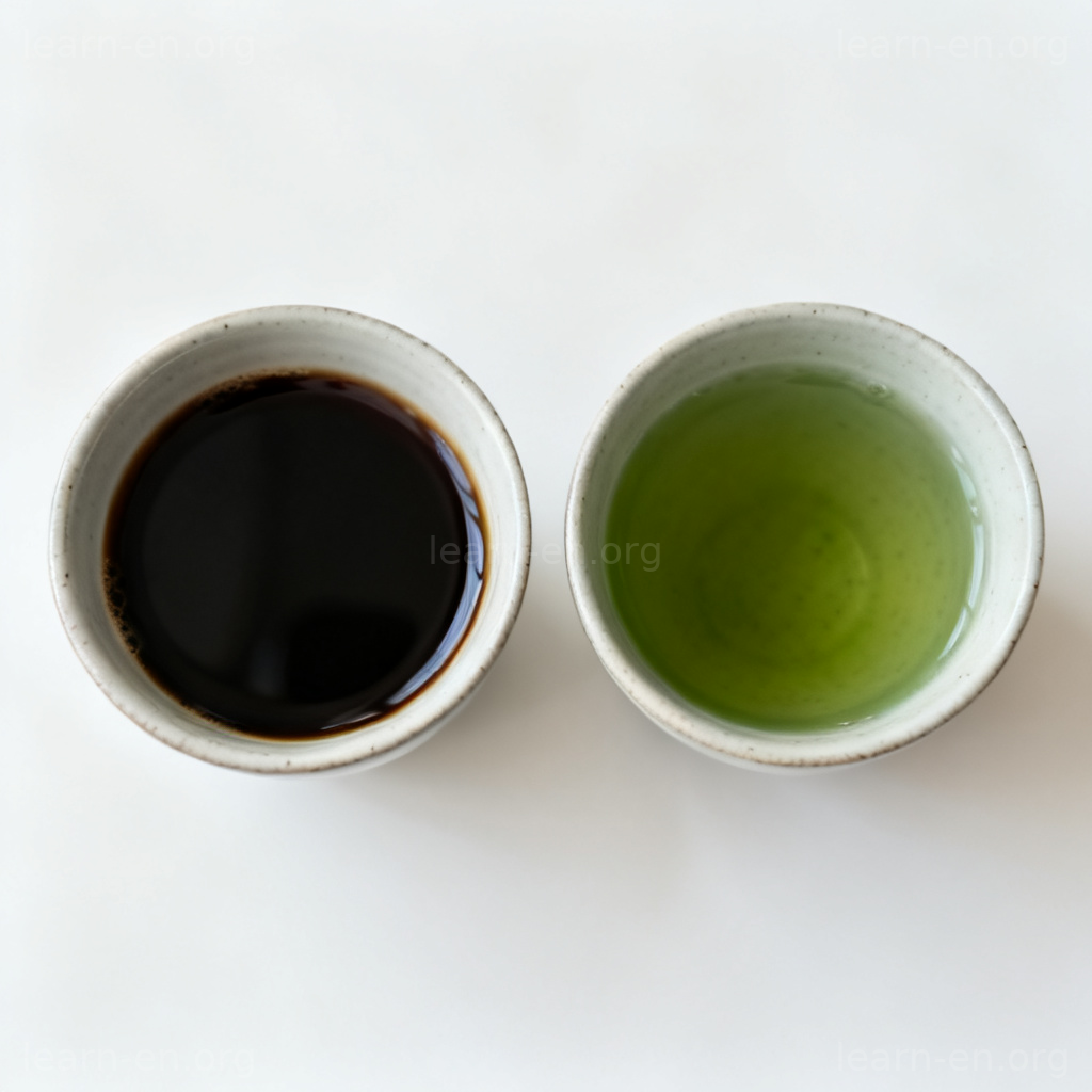 distinct 含义图解：咖啡与茶颜色明显不同的对比场景