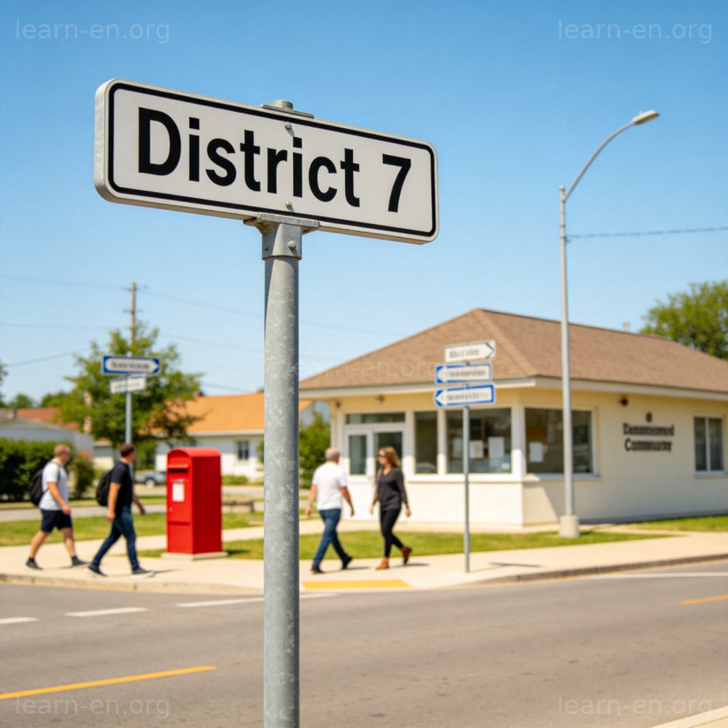 district 图解：清晰路牌指示的行政区，如第七选区