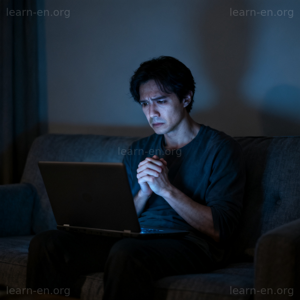 disturb 使心烦图解：深夜独坐为新闻消息感到困扰