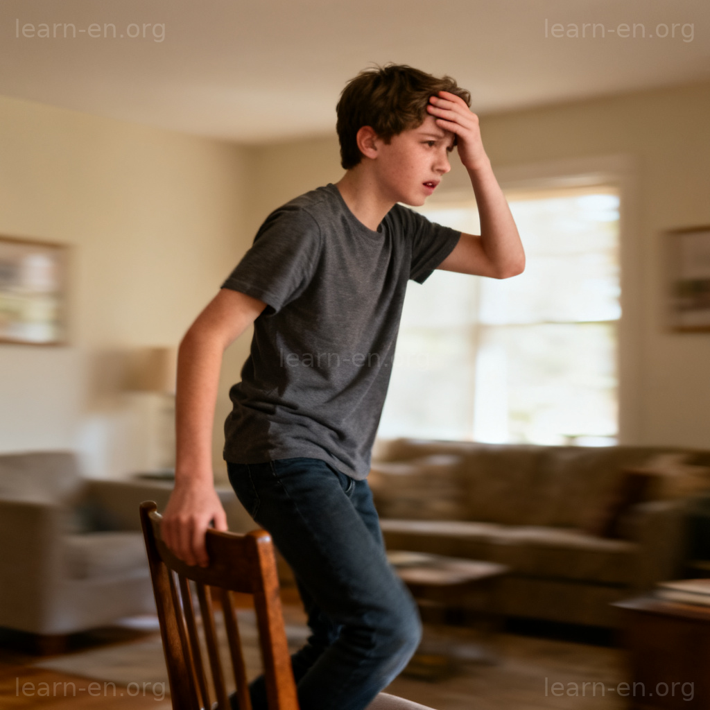 dizziness 眩晕图解：年轻人快速站起感到头晕手扶额头
