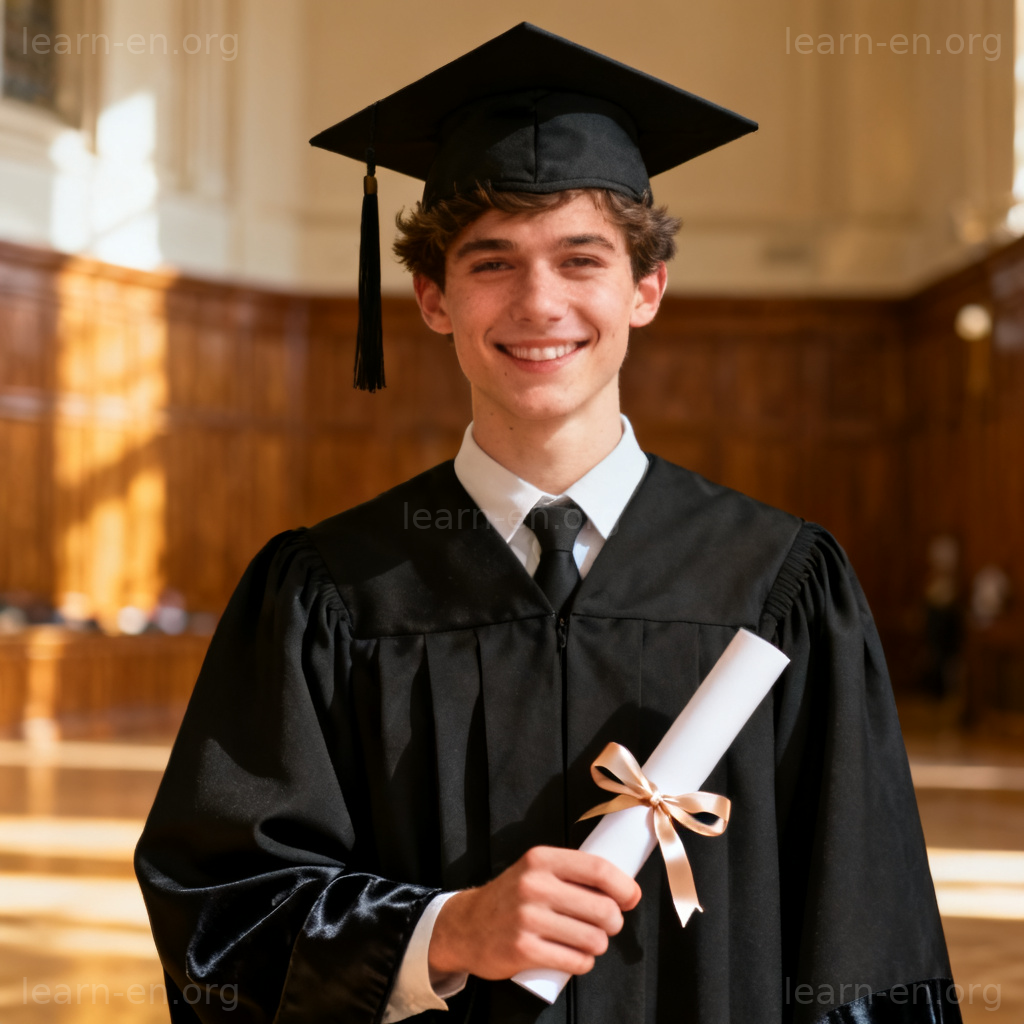 doctorate 图解：毕业生身穿博士服手持学位证书的喜悦场景