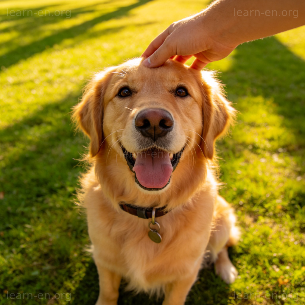 dog 图解：阳光公园里一只友善的金毛犬