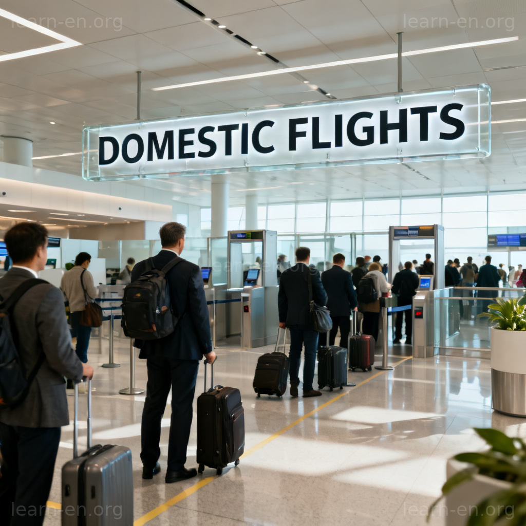 domestic 国内含义图解：机场国内航班指示牌场景